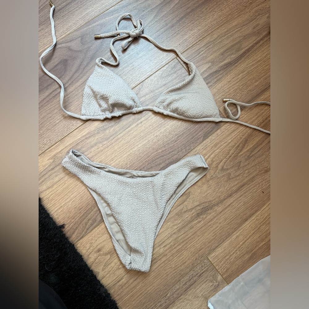 Monday Swimwear Palma Top Small and Byron Bottom Medium Oat Crinkle